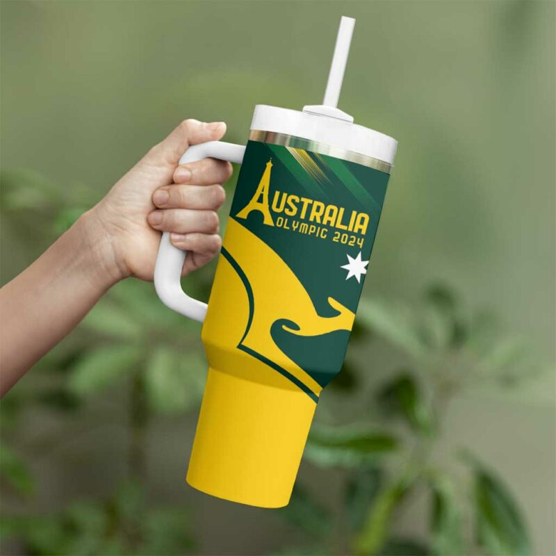 Australia Go Paris 2024 National Color Custom Stanley Quencher 40oz Stainless Steel Tumbler With Handle - Threewoofs - Image 4
