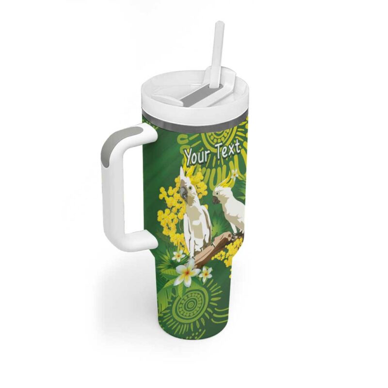 Australia Golden Wattle With Cacatua Galerita Aboriginal Art Custom Stanley Quencher 40oz Stainless Steel Tumbler With Handle - Threewoofs - Image 3