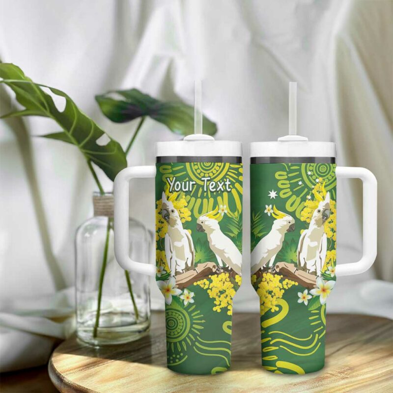 Australia Golden Wattle With Cacatua Galerita Aboriginal Art Custom Stanley Quencher 40oz Stainless Steel Tumbler With Handle - Threewoofs - Image 9