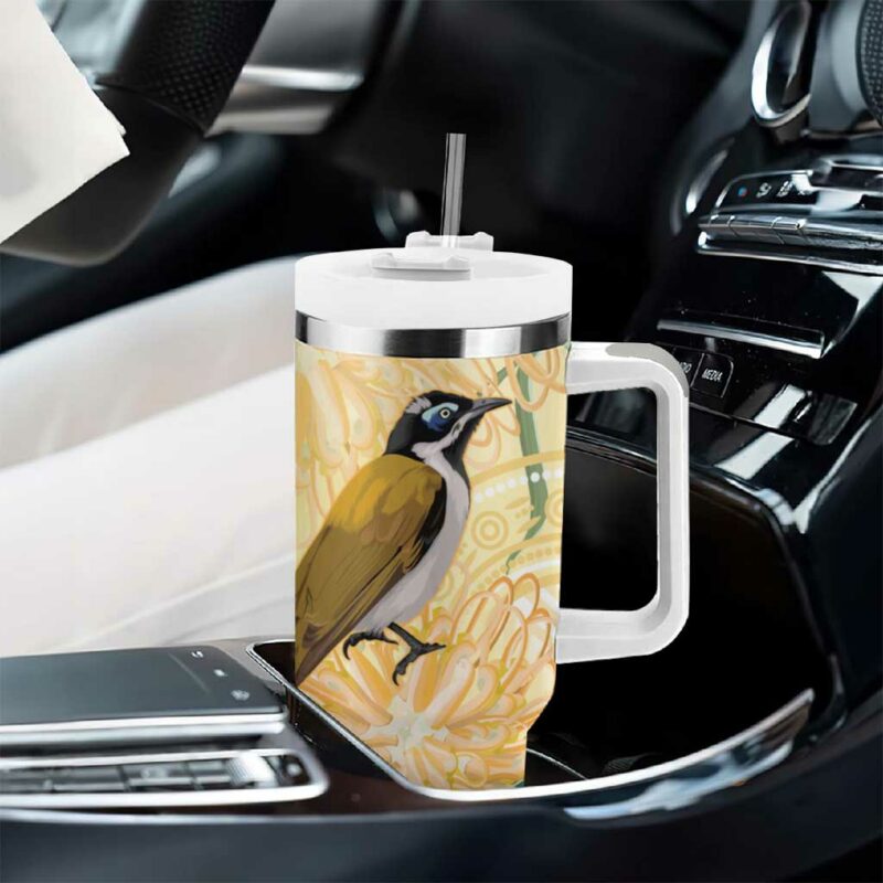 Australia Grevillea And Honeyeaters Aboriginal Art ‚Äì Watercolor Style Custom Stanley Quencher 40oz Stainless Steel Tumbler With Handle - Threewoofs - Image 8