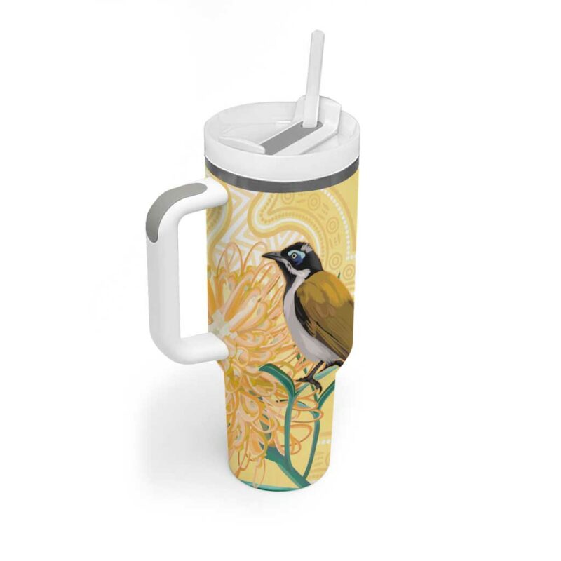 Australia Grevillea And Honeyeaters Aboriginal Art ‚Äì Watercolor Style Custom Stanley Quencher 40oz Stainless Steel Tumbler With Handle - Threewoofs - Image 3