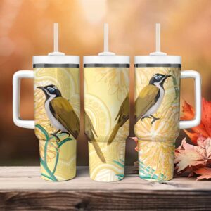 Australia Grevillea And Honeyeaters Aboriginal Art ‚Äì Watercolor Style Custom Stanley Quencher 40oz Stainless Steel Tumbler With Handle - Threewoofs