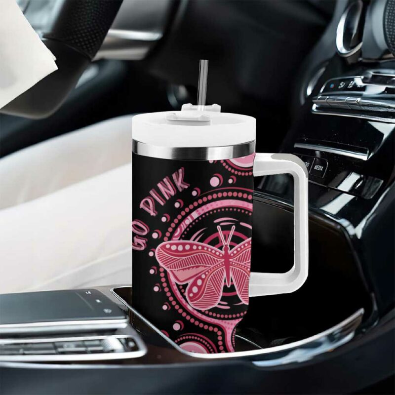 Australia Indigenous Breast Cancer Ribbon Butterfly Aboriginal Arts Custom Stanley Quencher 40oz Stainless Steel Tumbler With Handle - Threewoofs - Image 8