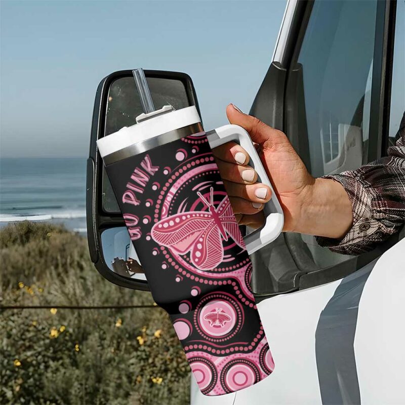 Australia Indigenous Breast Cancer Ribbon Butterfly Aboriginal Arts Custom Stanley Quencher 40oz Stainless Steel Tumbler With Handle - Threewoofs - Image 7