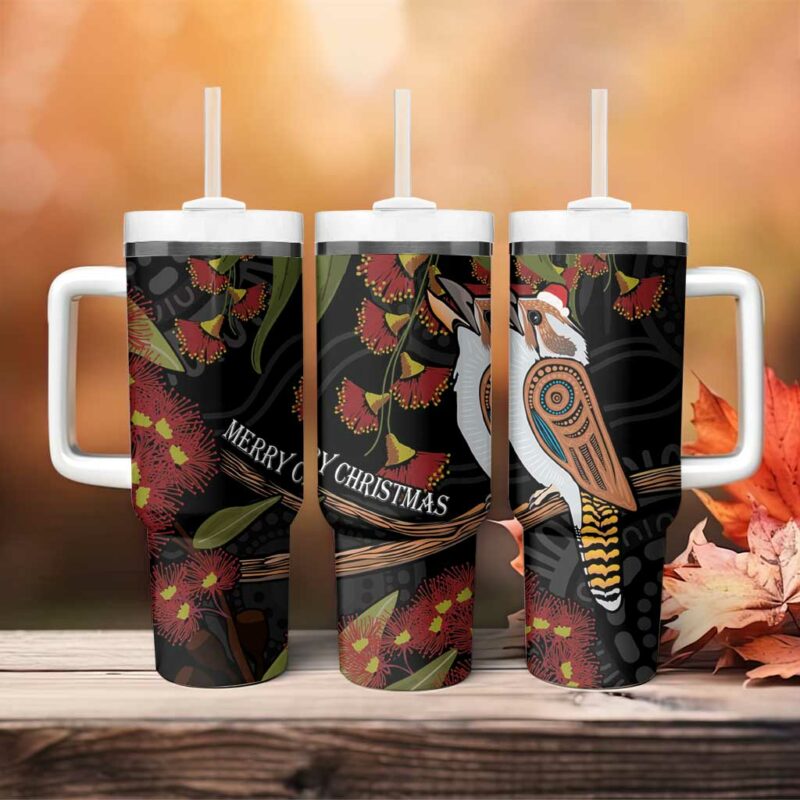Australia Indigenous Christmas Kookaburra Aboriginal Custom Stanley Quencher 40oz Stainless Steel Tumbler With Handle - Threewoofs