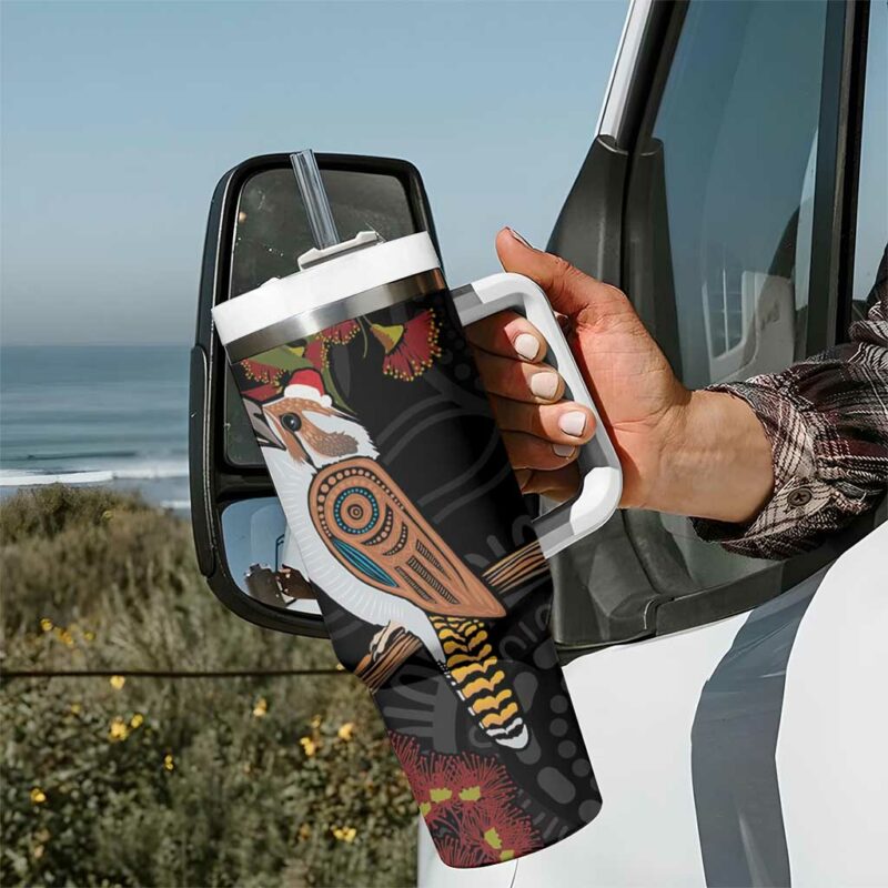 Australia Indigenous Christmas Kookaburra Aboriginal Custom Stanley Quencher 40oz Stainless Steel Tumbler With Handle - Threewoofs - Image 7