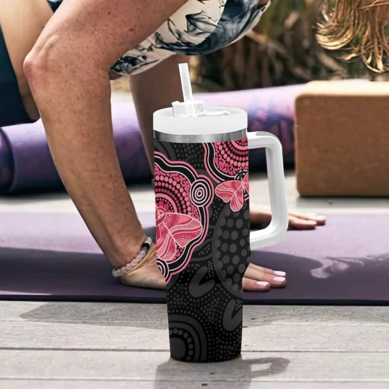 Australia Indigenous Mother‚Äôs Day Aboriginal Breast Cancer Ribbon Custom Stanley Quencher 40oz Stainless Steel Tumbler With Handle - Threewoofs - Image 6