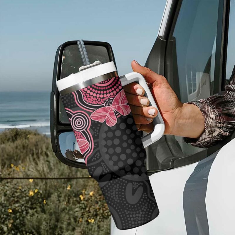 Australia Indigenous Mother‚Äôs Day Aboriginal Breast Cancer Ribbon Custom Stanley Quencher 40oz Stainless Steel Tumbler With Handle - Threewoofs - Image 7