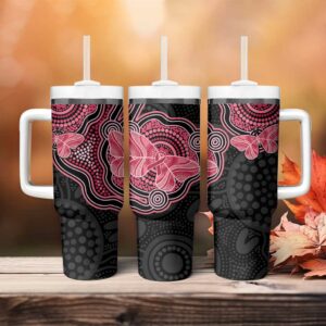 Australia Indigenous Mother‚Äôs Day Aboriginal Breast Cancer Ribbon Custom Stanley Quencher 40oz Stainless Steel Tumbler With Handle - Threewoofs