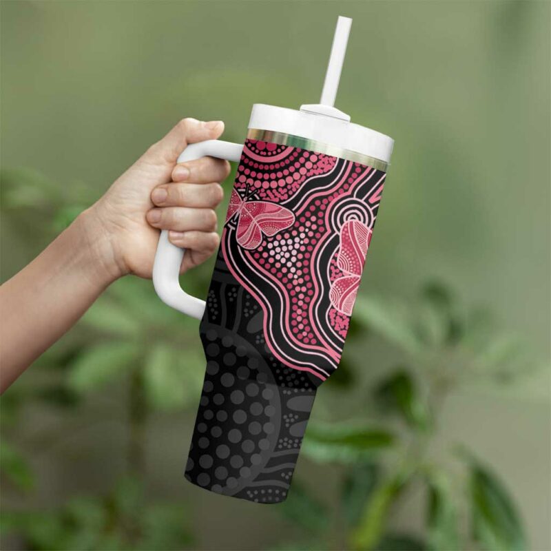 Australia Indigenous Mother‚Äôs Day Aboriginal Breast Cancer Ribbon Custom Stanley Quencher 40oz Stainless Steel Tumbler With Handle - Threewoofs - Image 4