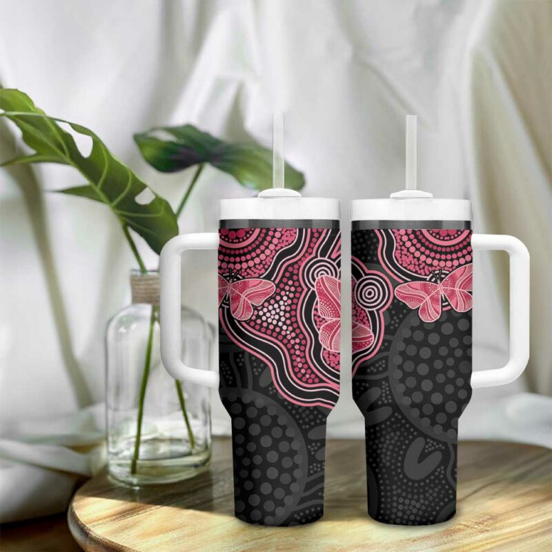 Australia Indigenous Mother‚Äôs Day Aboriginal Breast Cancer Ribbon Custom Stanley Quencher 40oz Stainless Steel Tumbler With Handle - Threewoofs - Image 9