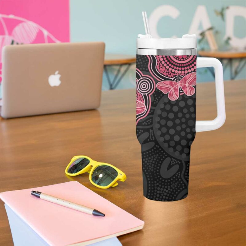 Australia Indigenous Mother‚Äôs Day Aboriginal Breast Cancer Ribbon Custom Stanley Quencher 40oz Stainless Steel Tumbler With Handle - Threewoofs - Image 5