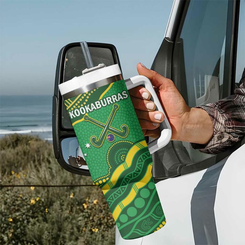 Australia Kookaburras Indigenous Art Custom Stanley Quencher 40oz Stainless Steel Tumbler With Handle - Threewoofs - Image 7