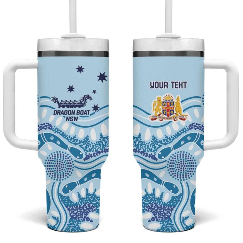 Australia New South Wales Dragons Boat Aussie Aboriginal Dot Style Custom Stanley Quencher 40oz Stainless Steel Tumbler With Handle - Threewoofs - Image 2
