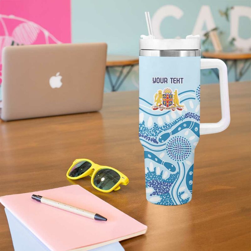 Australia New South Wales Dragons Boat Aussie Aboriginal Dot Style Custom Stanley Quencher 40oz Stainless Steel Tumbler With Handle - Threewoofs - Image 5