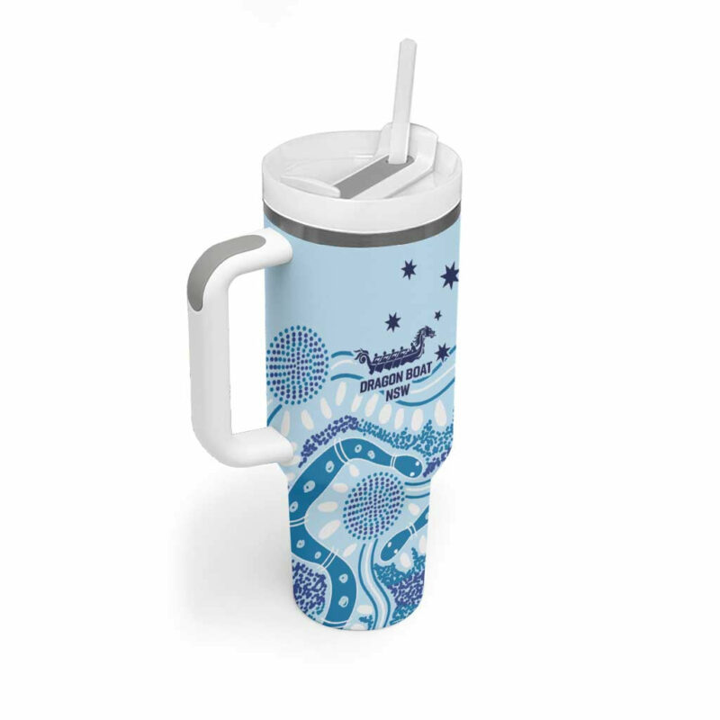 Australia New South Wales Dragons Boat Aussie Aboriginal Dot Style Custom Stanley Quencher 40oz Stainless Steel Tumbler With Handle - Threewoofs - Image 3