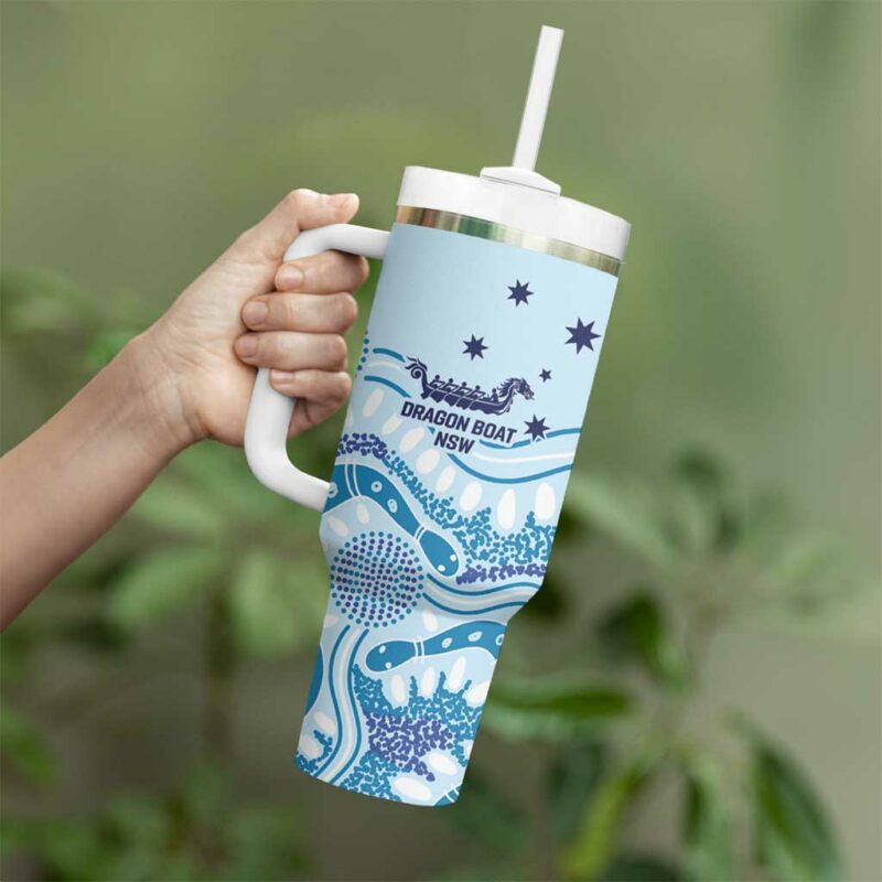 Australia New South Wales Dragons Boat Aussie Aboriginal Dot Style Custom Stanley Quencher 40oz Stainless Steel Tumbler With Handle - Threewoofs - Image 4