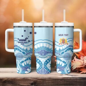 Australia New South Wales Dragons Boat Aussie Aboriginal Dot Style Custom Stanley Quencher 40oz Stainless Steel Tumbler With Handle - Threewoofs