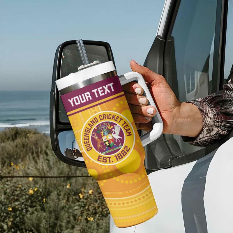 Australia Queensland Cricket Go Bulls ‚Äì Aboriginal Art Custom Stanley Quencher 40oz Stainless Steel Tumbler With Handle - Threewoofs - Image 7
