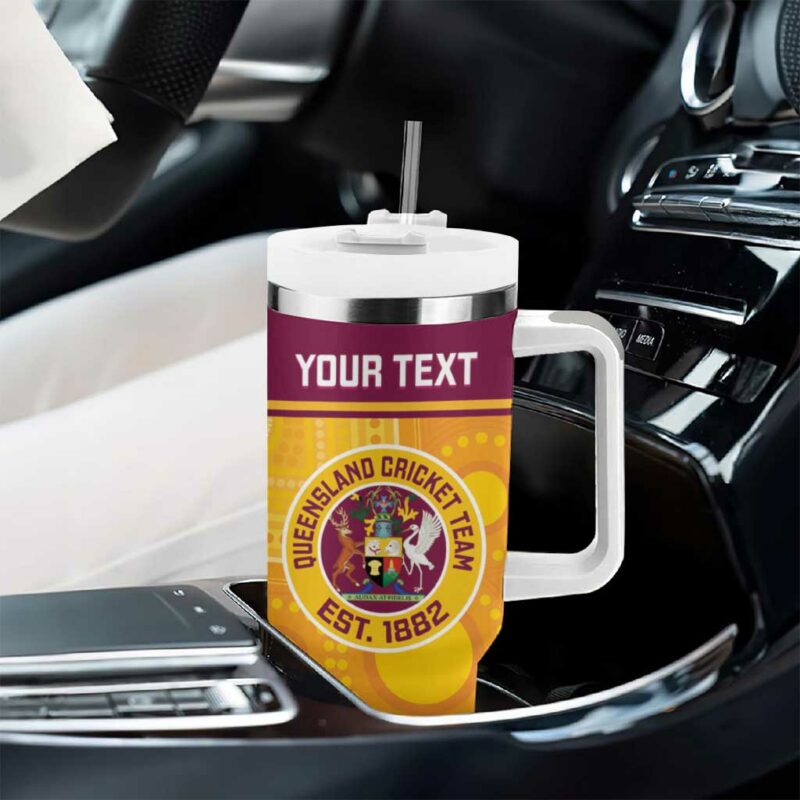 Australia Queensland Cricket Go Bulls ‚Äì Aboriginal Art Custom Stanley Quencher 40oz Stainless Steel Tumbler With Handle - Threewoofs - Image 8