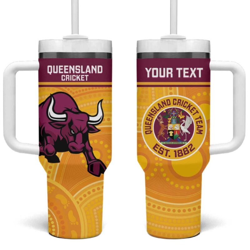 Australia Queensland Cricket Go Bulls ‚Äì Aboriginal Art Custom Stanley Quencher 40oz Stainless Steel Tumbler With Handle - Threewoofs - Image 2