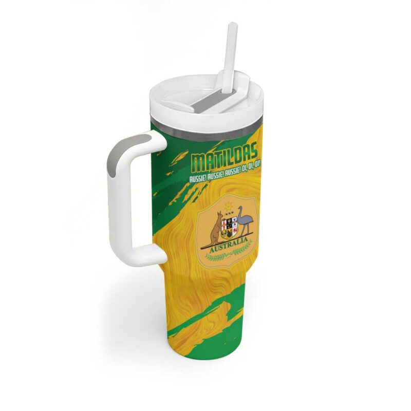Australia Soccer 2025 Go Matildas Marble Grunge Style Custom Stanley Quencher 40oz Stainless Steel Tumbler With Handle - Threewoofs - Image 3