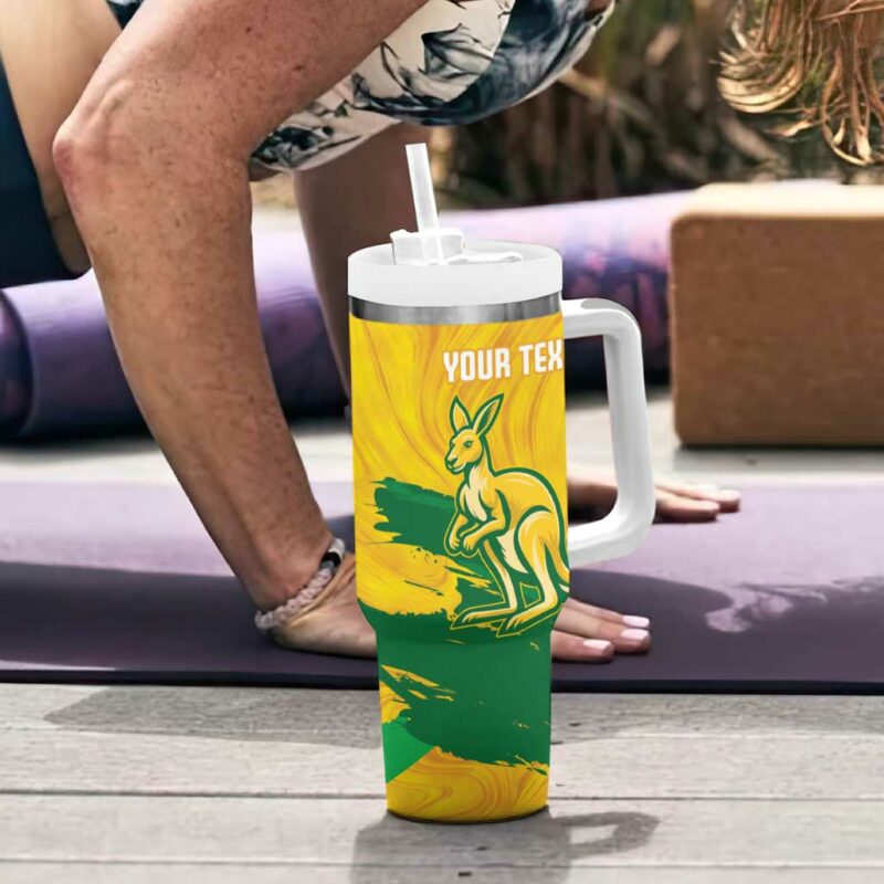 Australia Soccer 2025 Go Matildas Marble Grunge Style Custom Stanley Quencher 40oz Stainless Steel Tumbler With Handle - Threewoofs - Image 6