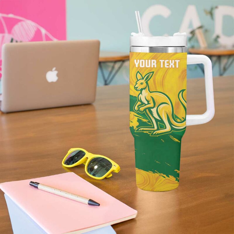 Australia Soccer 2025 Go Matildas Marble Grunge Style Custom Stanley Quencher 40oz Stainless Steel Tumbler With Handle - Threewoofs - Image 5