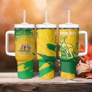 Australia Soccer 2025 Go Matildas Marble Grunge Style Custom Stanley Quencher 40oz Stainless Steel Tumbler With Handle - Threewoofs