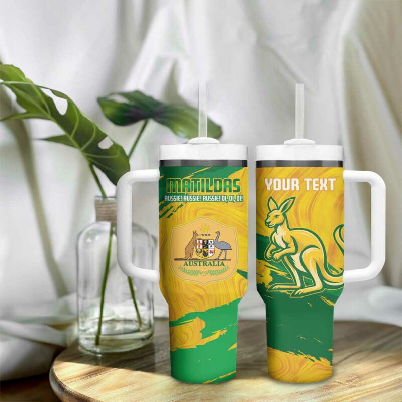 Australia Soccer 2025 Go Matildas Marble Grunge Style Custom Stanley Quencher 40oz Stainless Steel Tumbler With Handle - Threewoofs - Image 9