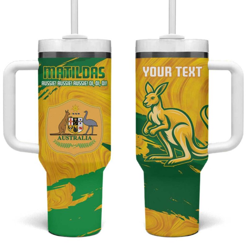Australia Soccer 2025 Go Matildas Marble Grunge Style Custom Stanley Quencher 40oz Stainless Steel Tumbler With Handle - Threewoofs - Image 2