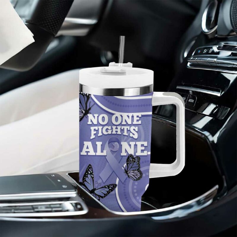 Australia Stomach Cancer Awareness No One Fights Alone Aboriginal Art Custom Stanley Quencher 40oz Stainless Steel Tumbler With Handle - Threewoofs - Image 8
