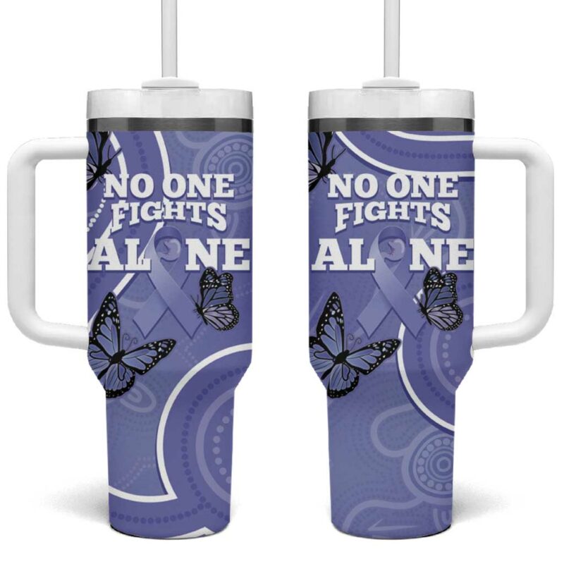 Australia Stomach Cancer Awareness No One Fights Alone Aboriginal Art Custom Stanley Quencher 40oz Stainless Steel Tumbler With Handle - Threewoofs - Image 2