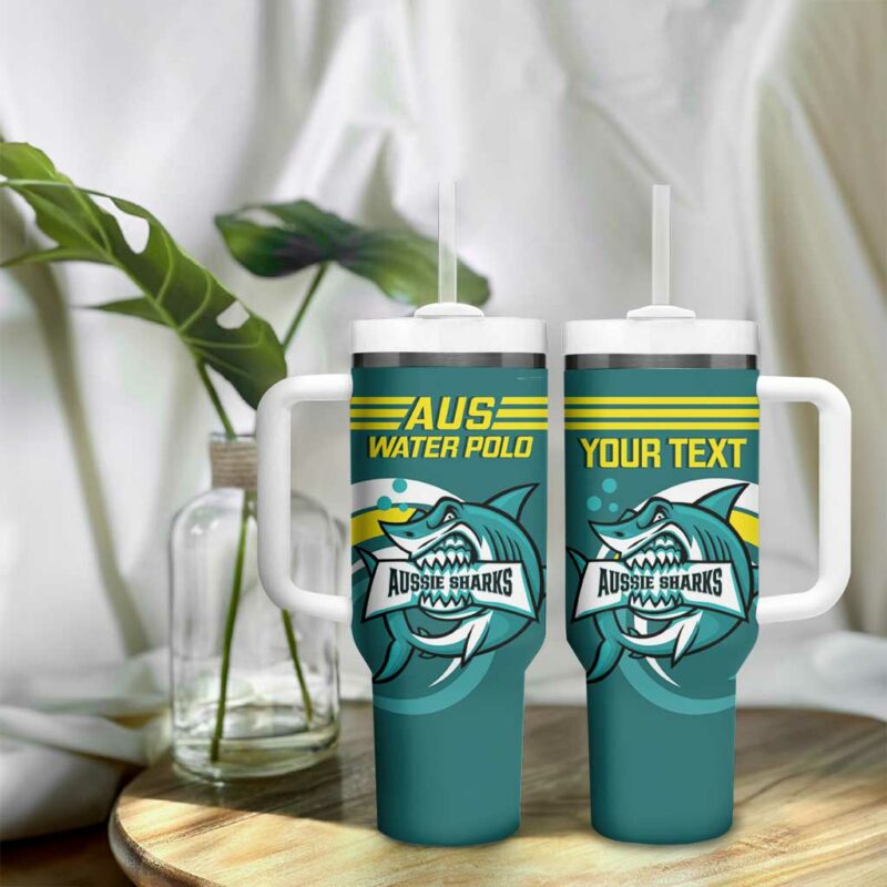 Australia Water Polo 2024 Aussie Shark Sporty Version Custom Stanley Quencher 40oz Stainless Steel Tumbler With Handle - Threewoofs - Image 9