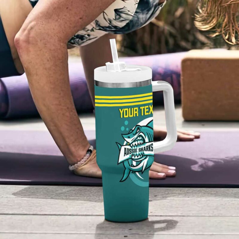 Australia Water Polo 2024 Aussie Shark Sporty Version Custom Stanley Quencher 40oz Stainless Steel Tumbler With Handle - Threewoofs - Image 6