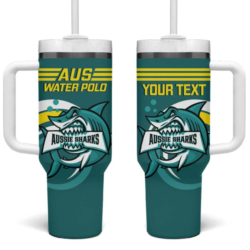Australia Water Polo 2024 Aussie Shark Sporty Version Custom Stanley Quencher 40oz Stainless Steel Tumbler With Handle - Threewoofs - Image 2