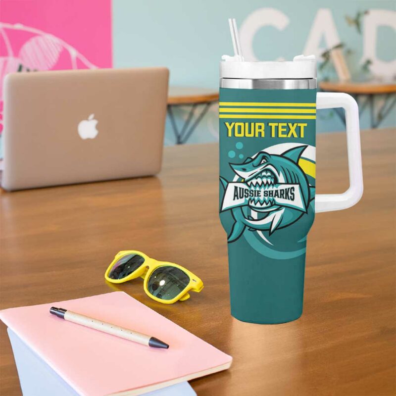 Australia Water Polo 2024 Aussie Shark Sporty Version Custom Stanley Quencher 40oz Stainless Steel Tumbler With Handle - Threewoofs - Image 5