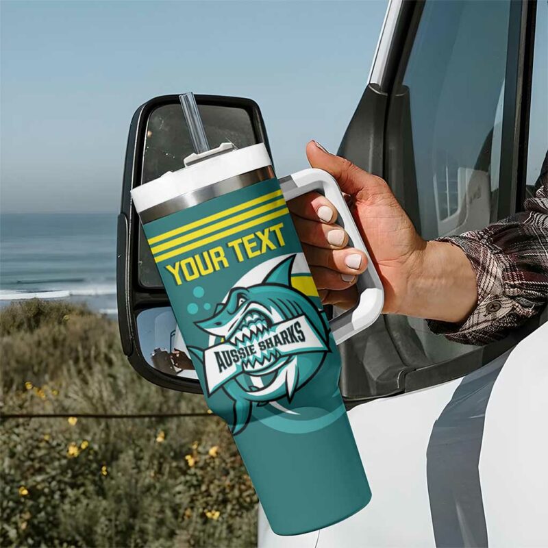 Australia Water Polo 2024 Aussie Shark Sporty Version Custom Stanley Quencher 40oz Stainless Steel Tumbler With Handle - Threewoofs - Image 7