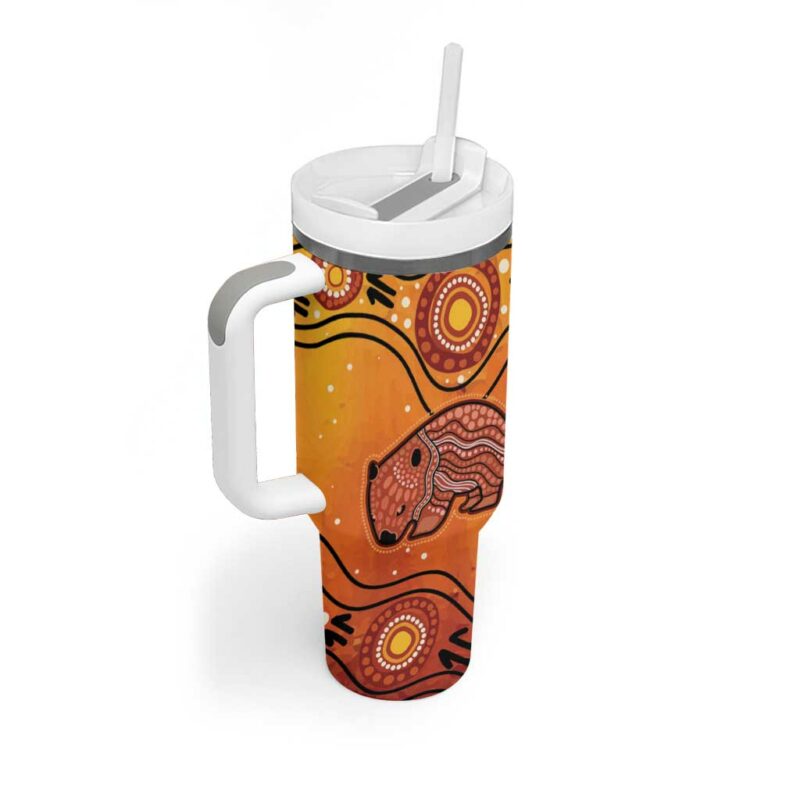 Australia Wombat Indigenous Art Custom Stanley Quencher 40oz Stainless Steel Tumbler With Handle - Threewoofs - Image 3