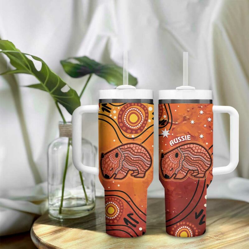 Australia Wombat Indigenous Art Custom Stanley Quencher 40oz Stainless Steel Tumbler With Handle - Threewoofs - Image 9