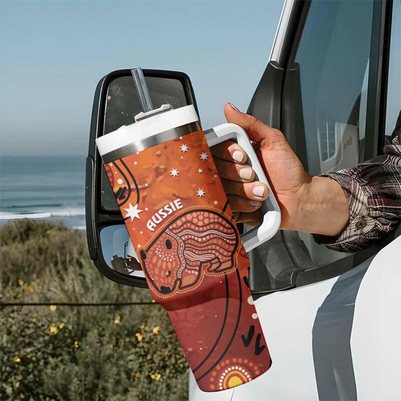 Australia Wombat Indigenous Art Custom Stanley Quencher 40oz Stainless Steel Tumbler With Handle - Threewoofs - Image 7