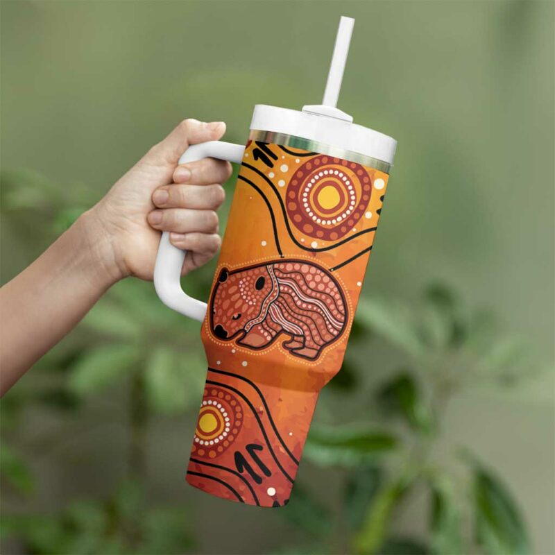 Australia Wombat Indigenous Art Custom Stanley Quencher 40oz Stainless Steel Tumbler With Handle - Threewoofs - Image 4