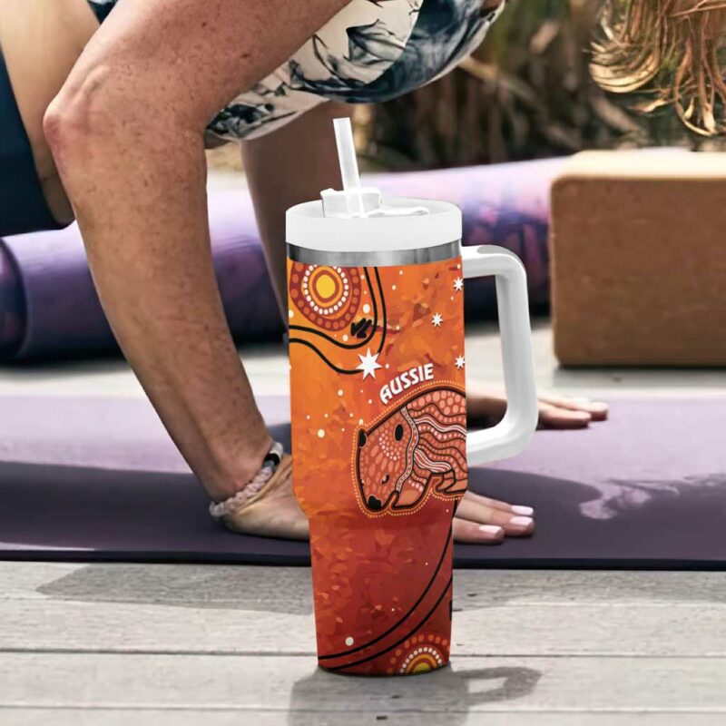 Australia Wombat Indigenous Art Custom Stanley Quencher 40oz Stainless Steel Tumbler With Handle - Threewoofs - Image 6