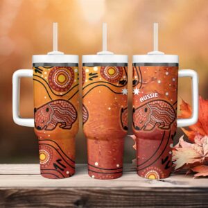 Australia Wombat Indigenous Art Custom Stanley Quencher 40oz Stainless Steel Tumbler With Handle - Threewoofs