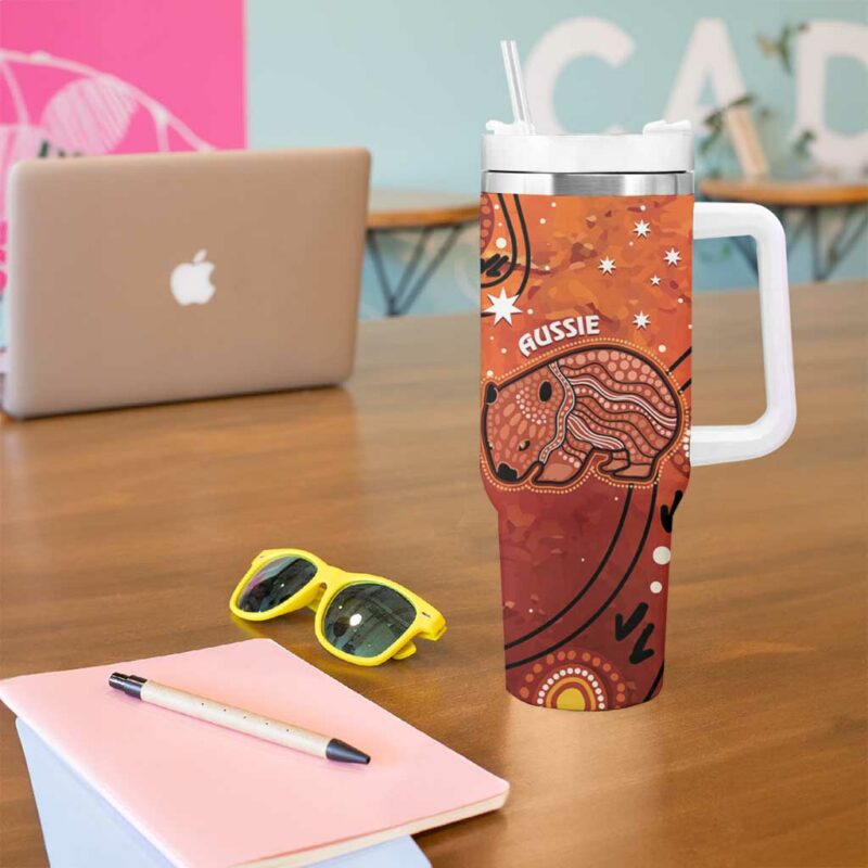 Australia Wombat Indigenous Art Custom Stanley Quencher 40oz Stainless Steel Tumbler With Handle - Threewoofs - Image 5