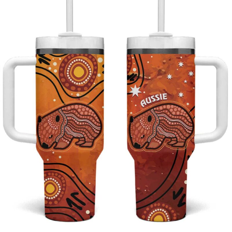 Australia Wombat Indigenous Art Custom Stanley Quencher 40oz Stainless Steel Tumbler With Handle - Threewoofs - Image 2