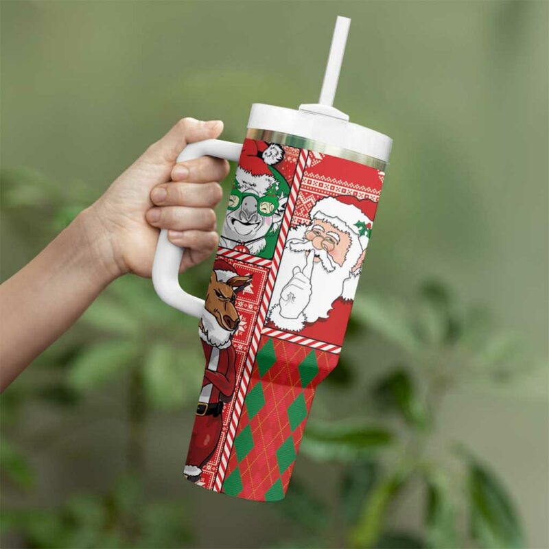 Australian Christmas Santa Koala Kangaroo and Holiday Cheer Custom Stanley Quencher 40oz Stainless Steel Tumbler With Handle - Threewoofs - Image 3