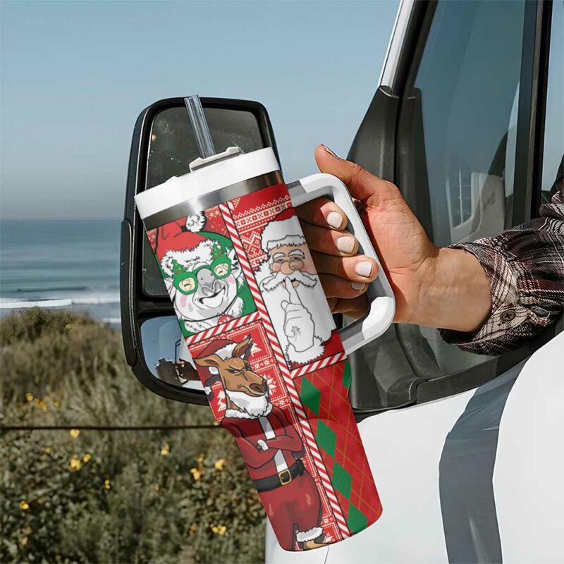 Australian Christmas Santa Koala Kangaroo and Holiday Cheer Custom Stanley Quencher 40oz Stainless Steel Tumbler With Handle - Threewoofs - Image 7