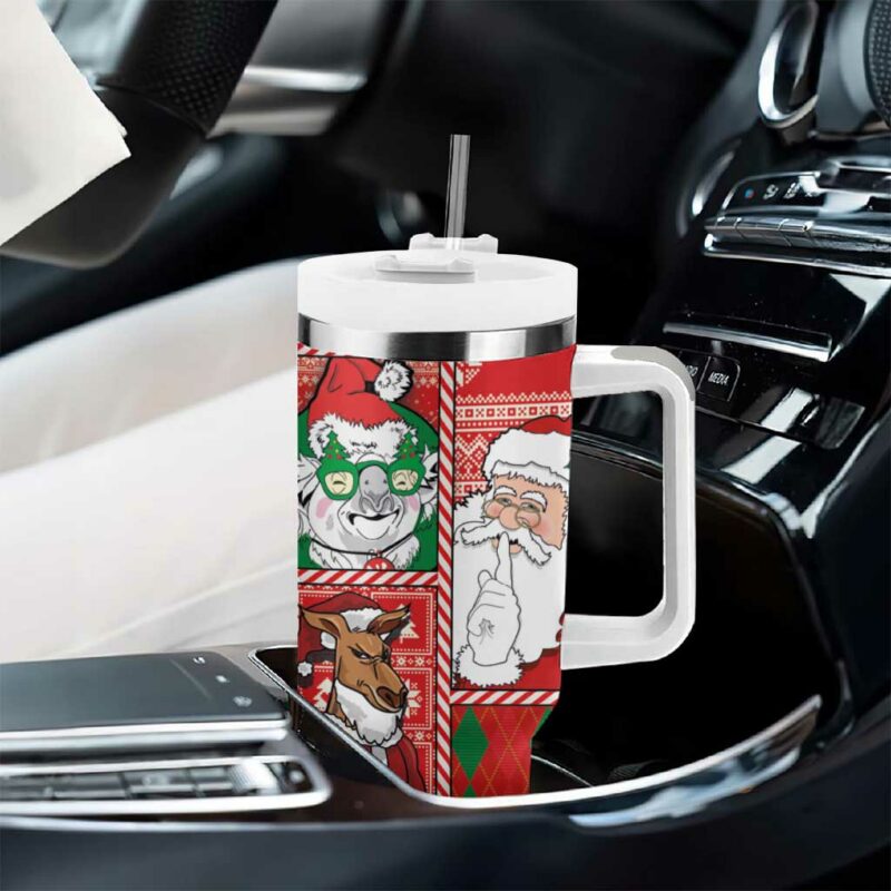 Australian Christmas Santa Koala Kangaroo and Holiday Cheer Custom Stanley Quencher 40oz Stainless Steel Tumbler With Handle - Threewoofs - Image 8