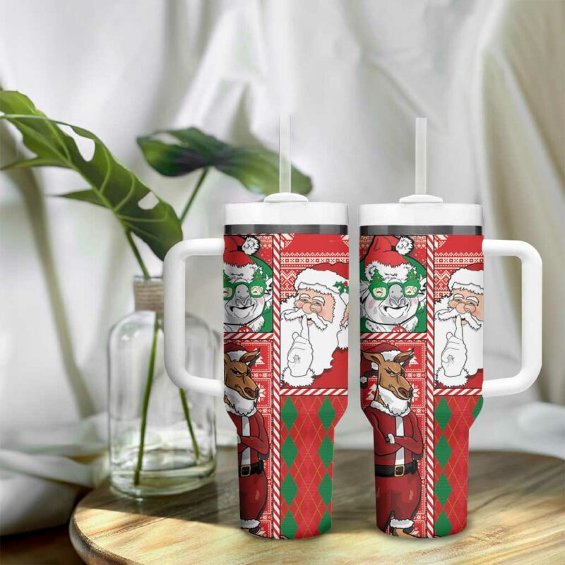 Australian Christmas Santa Koala Kangaroo and Holiday Cheer Custom Stanley Quencher 40oz Stainless Steel Tumbler With Handle - Threewoofs - Image 9